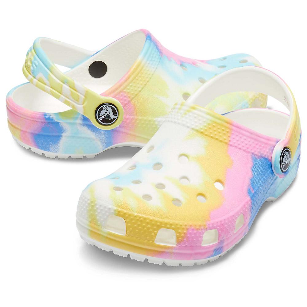 White / Multi Girls' Crocs Toddler Classic Tie-Dye Graphic Clogs | NZ 1499JPQJ